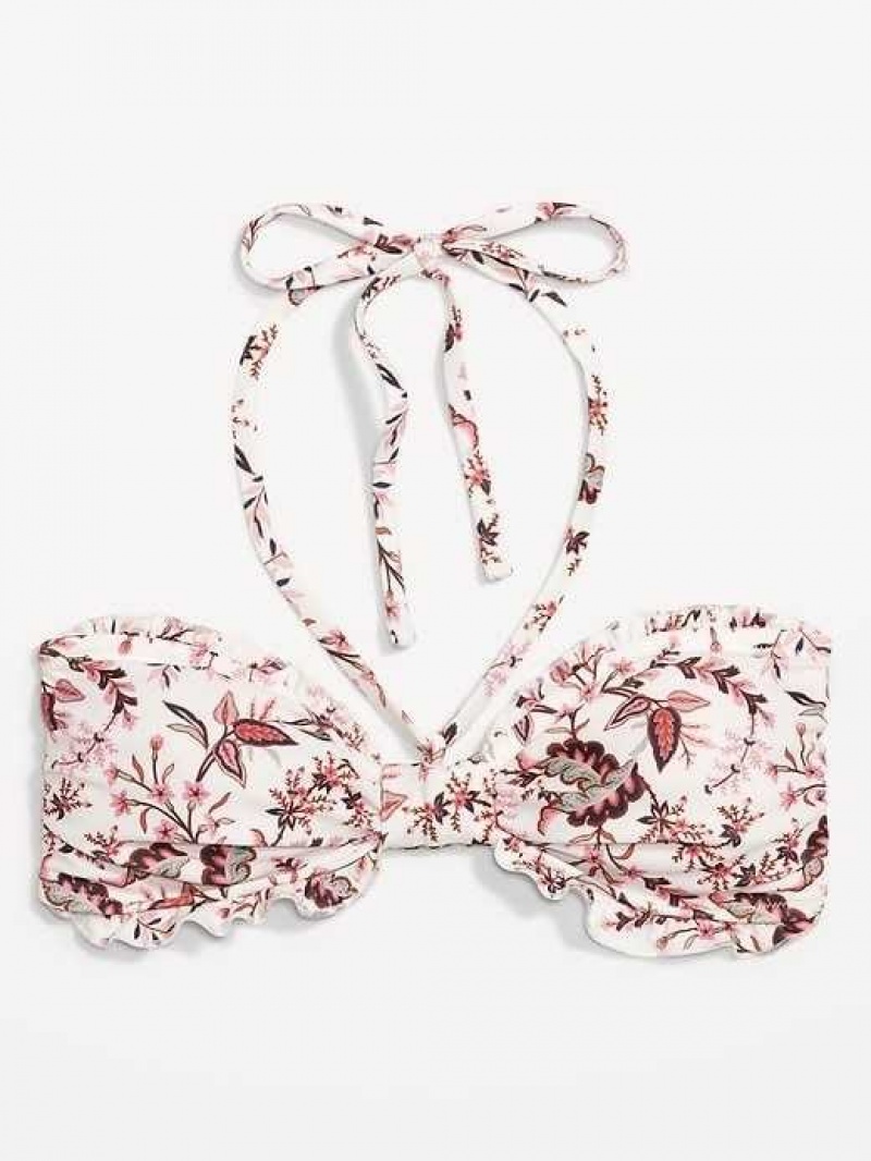 Old Navy Ruffled Convertible Bandeau Swim Top Warm Floral | MJP830765