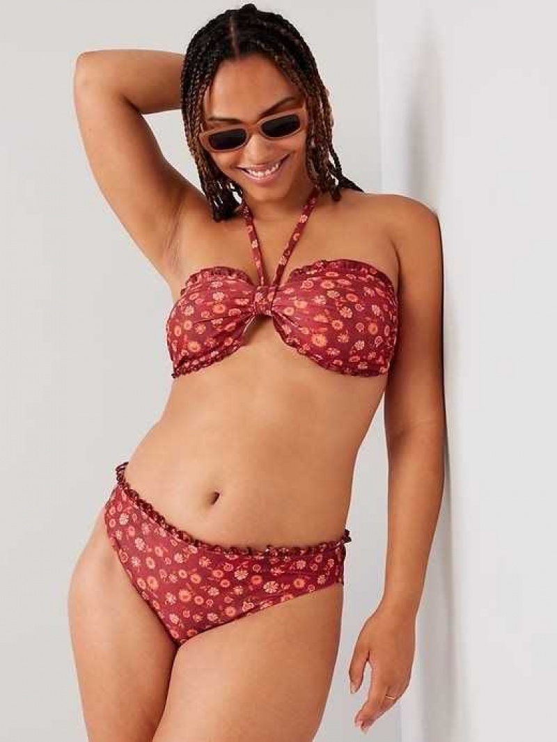 Old Navy Ruffled Convertible Bandeau Swim Top Red | KQS810354