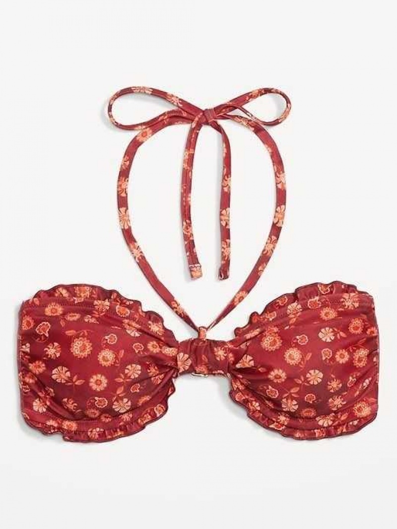 Old Navy Ruffled Convertible Bandeau Swim Top Red | KQS810354