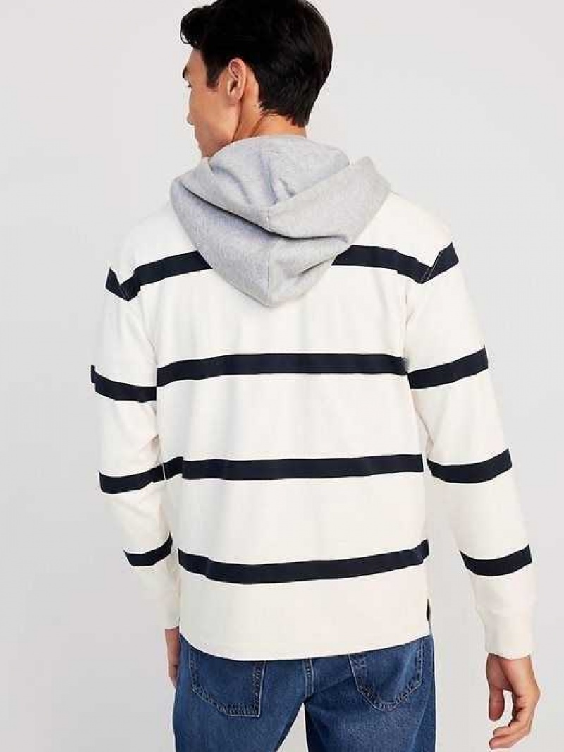 Old Navy Rugby Pullover Hoodie Cream Stripes | AYJ250384