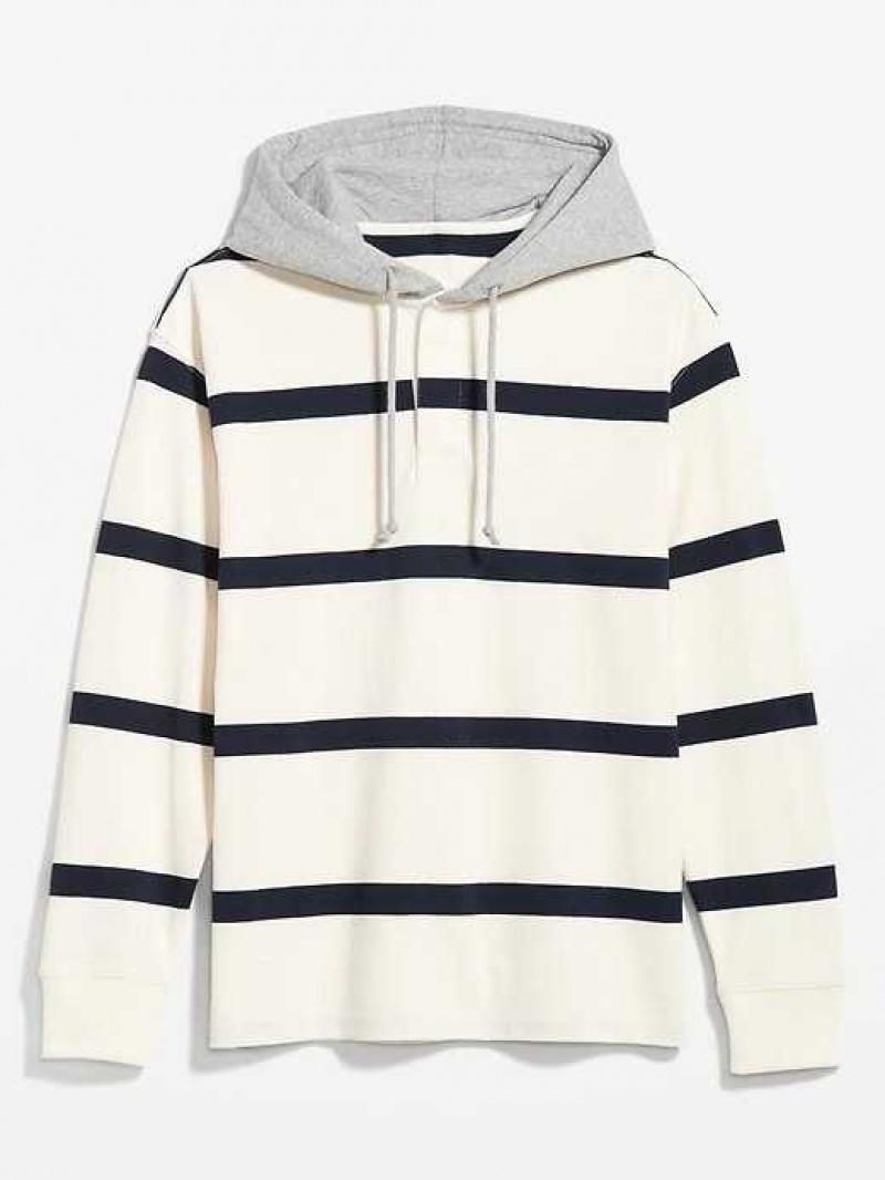 Old Navy Rugby Pullover Hoodie Cream Stripes | AYJ250384