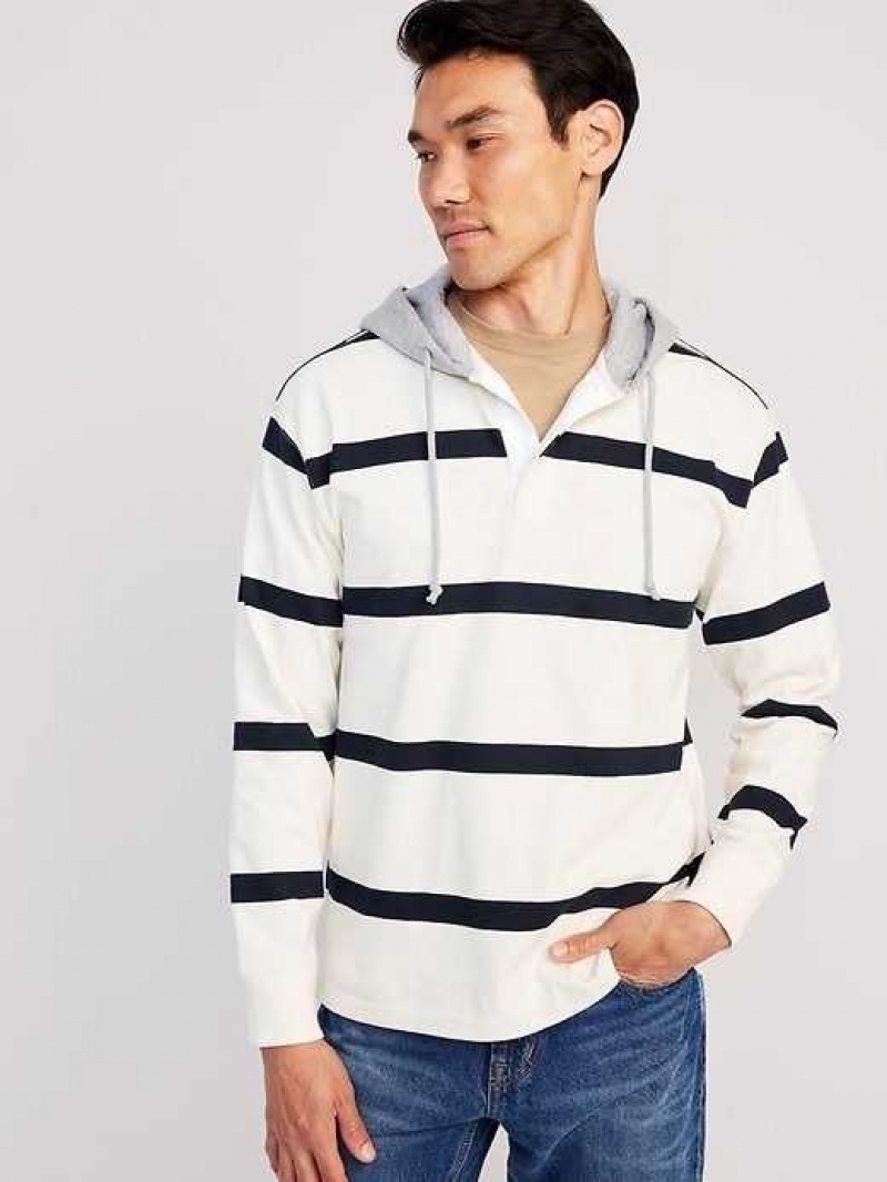 Old Navy Rugby Pullover Hoodie Cream Stripes | AYJ250384