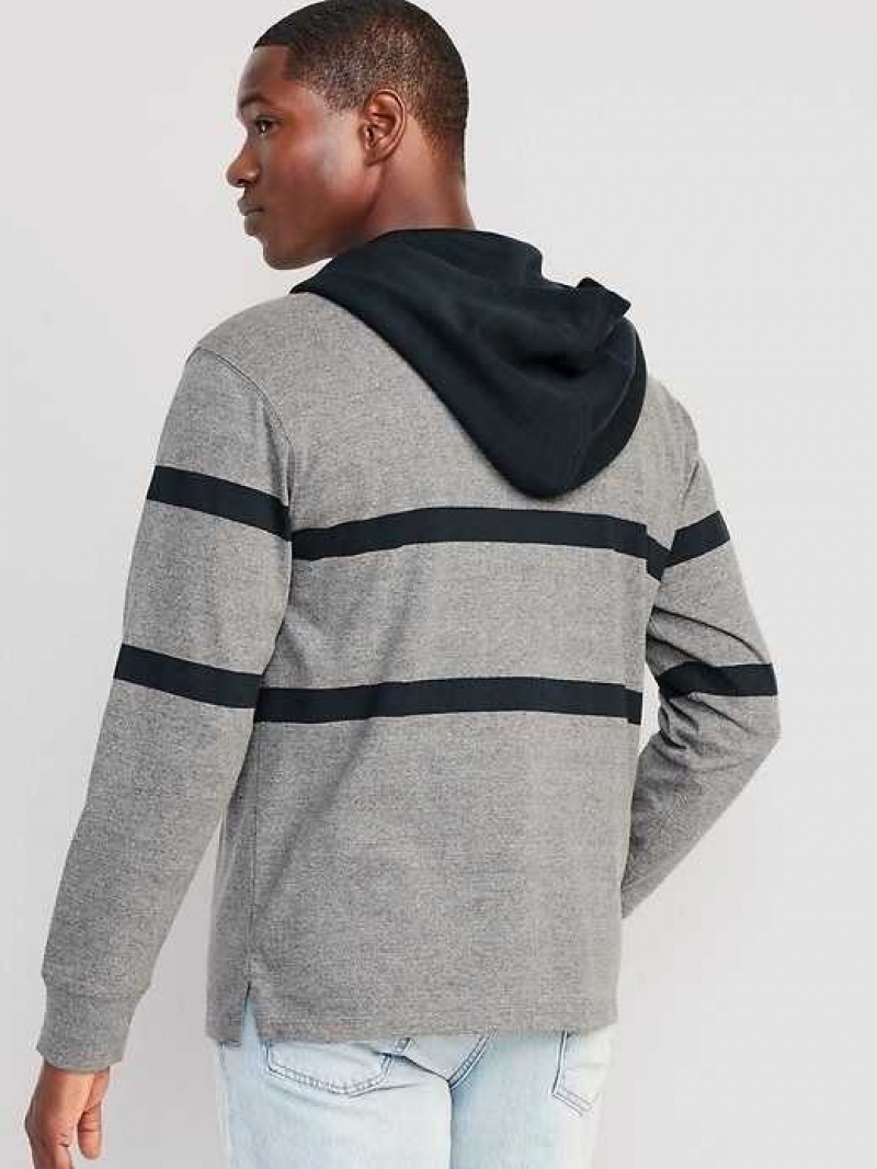 Old Navy Rugby Pullover Hoodie Grey / Navy Stripes | EXO320495