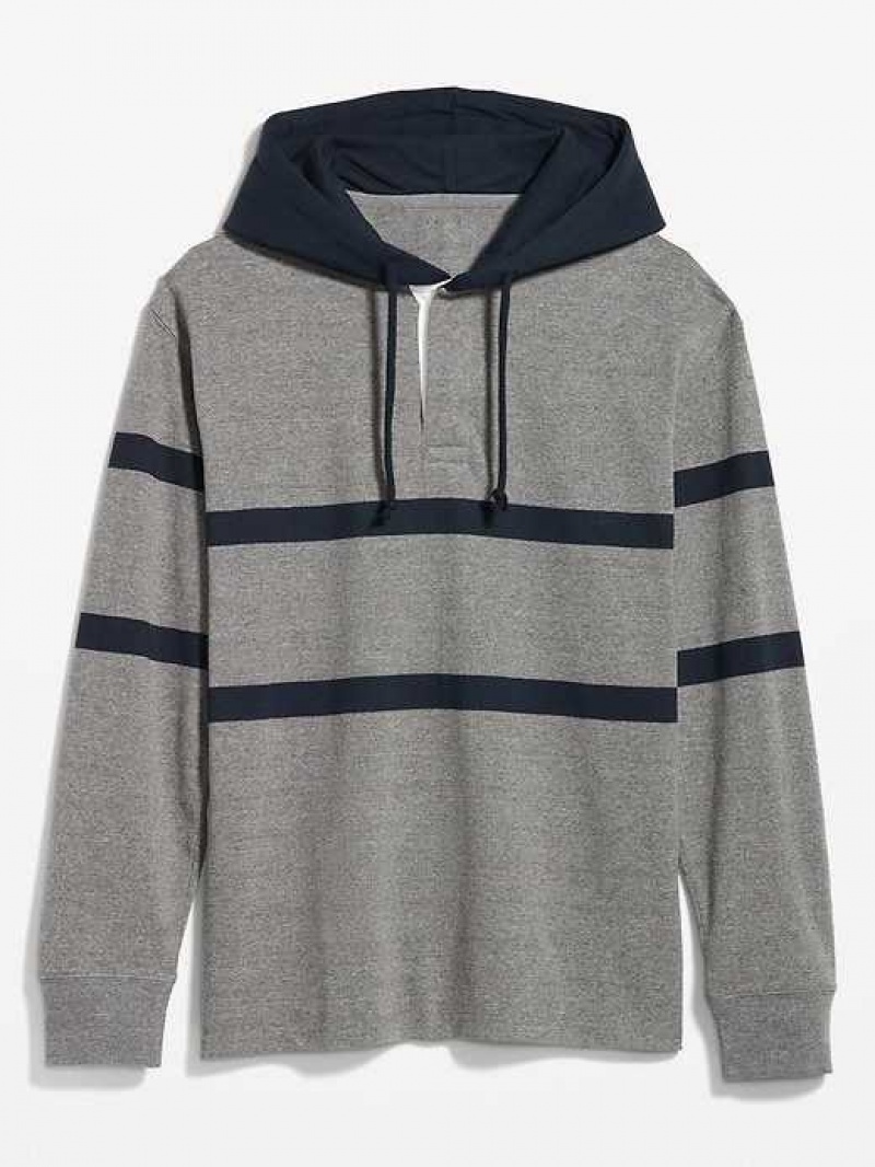 Old Navy Rugby Pullover Hoodie Grey / Navy Stripes | EXO320495