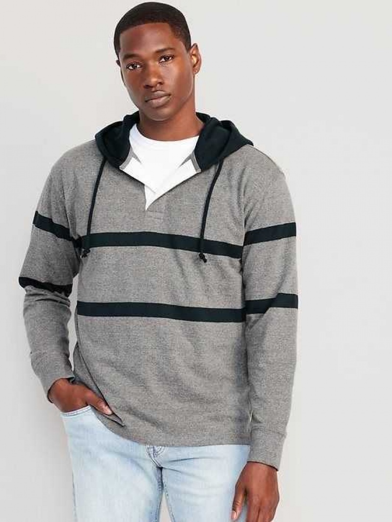 Old Navy Rugby Pullover Hoodie Grey / Navy Stripes | EXO320495