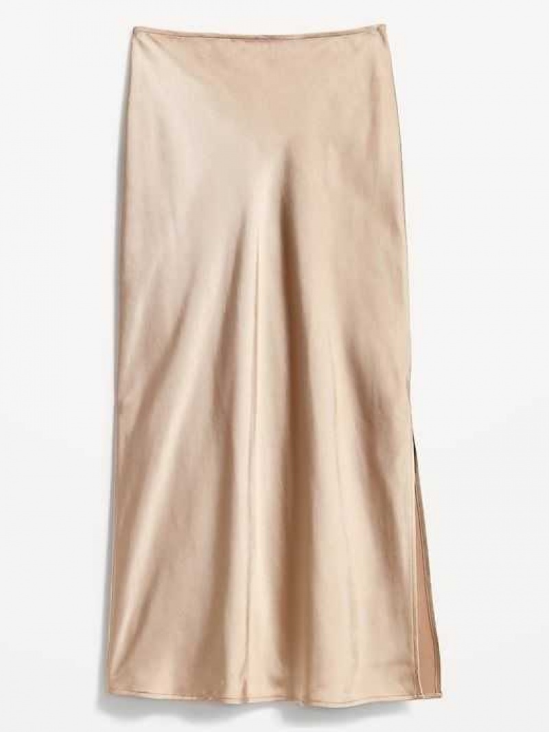 Old Navy Satin Midi Slip Skirt Beige | DFM742360