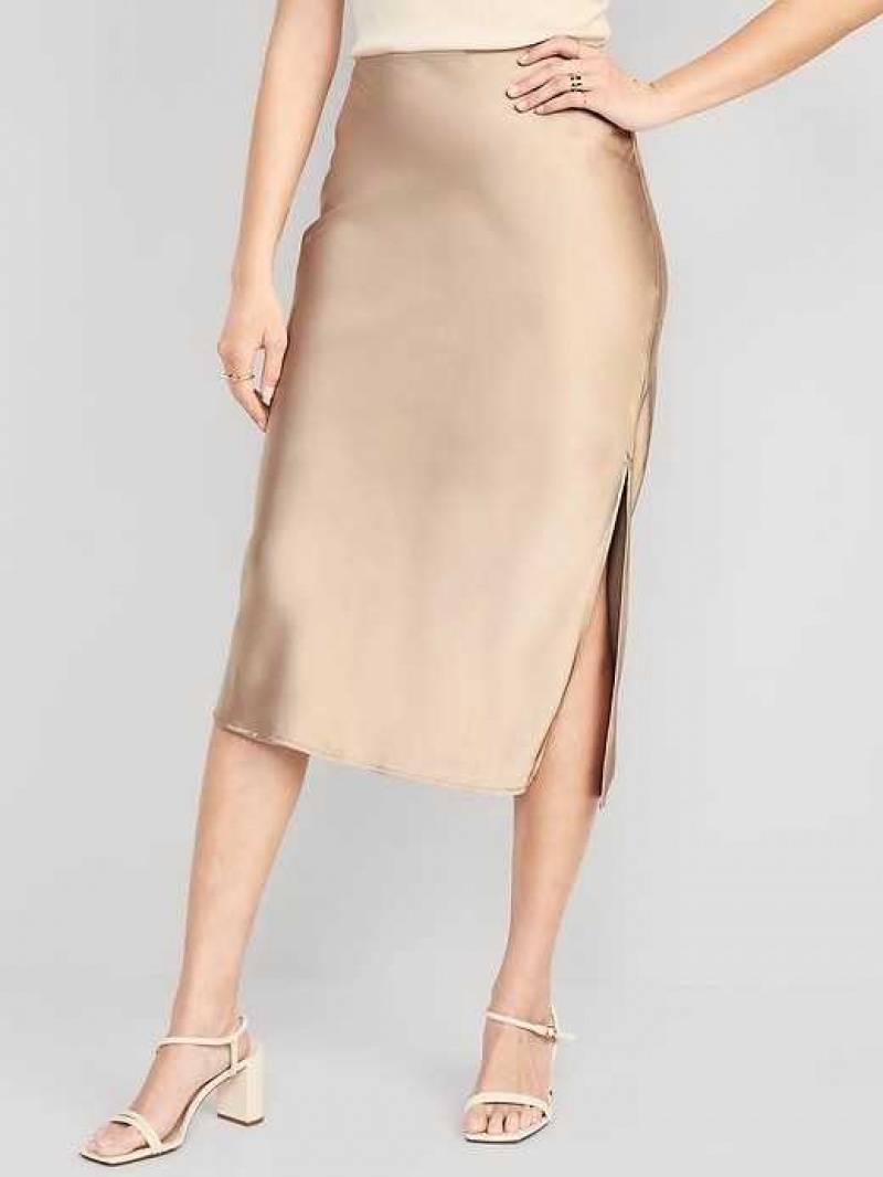 Old Navy Satin Midi Slip Skirt Beige | DFM742360