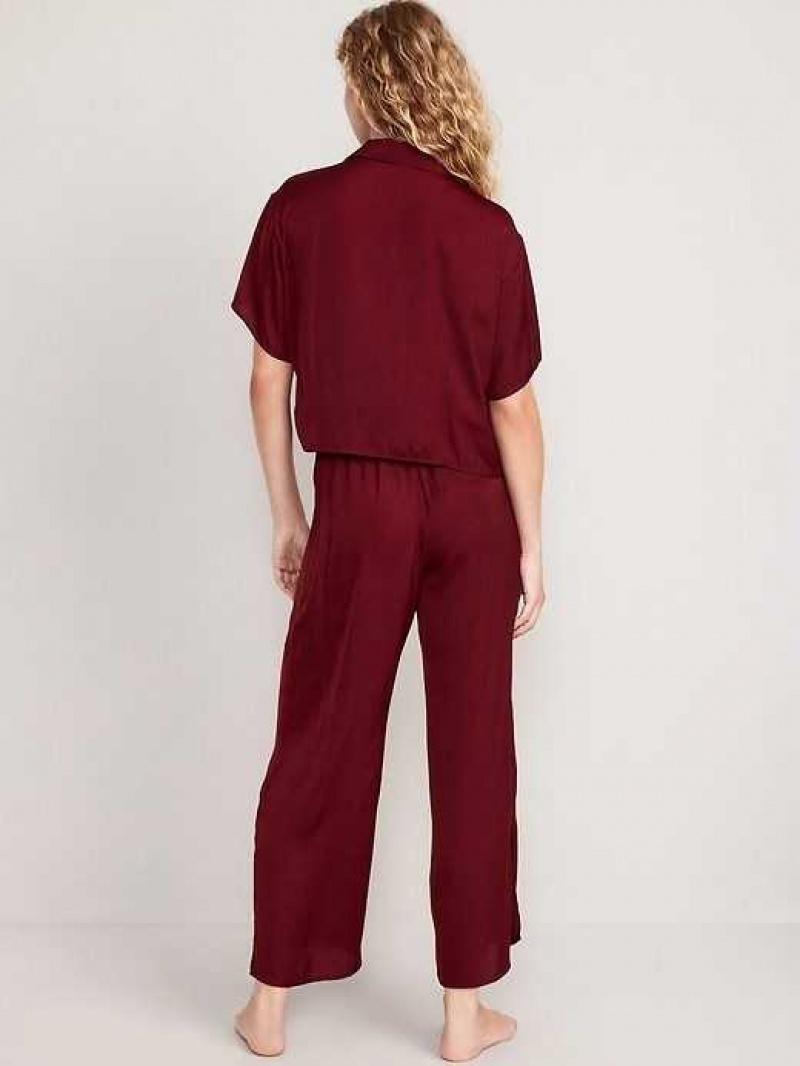 Old Navy Satin Pajama Set Red Burgundy | KMV102345