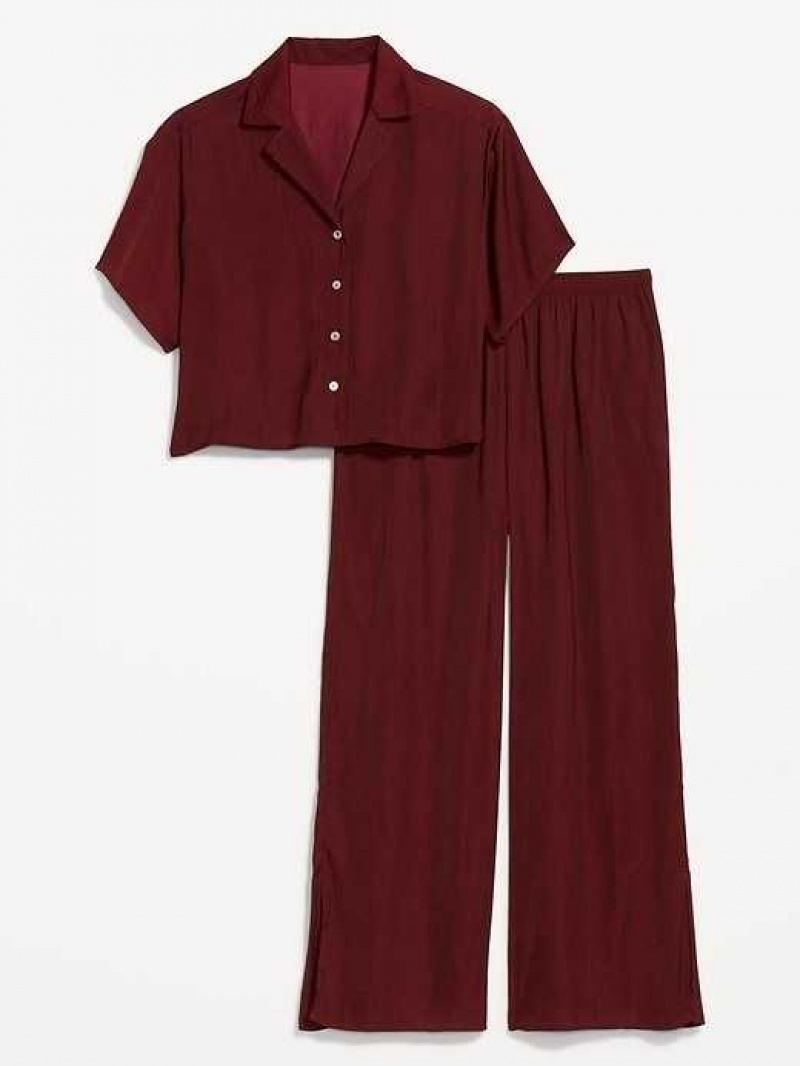 Old Navy Satin Pajama Set Red Burgundy | KMV102345