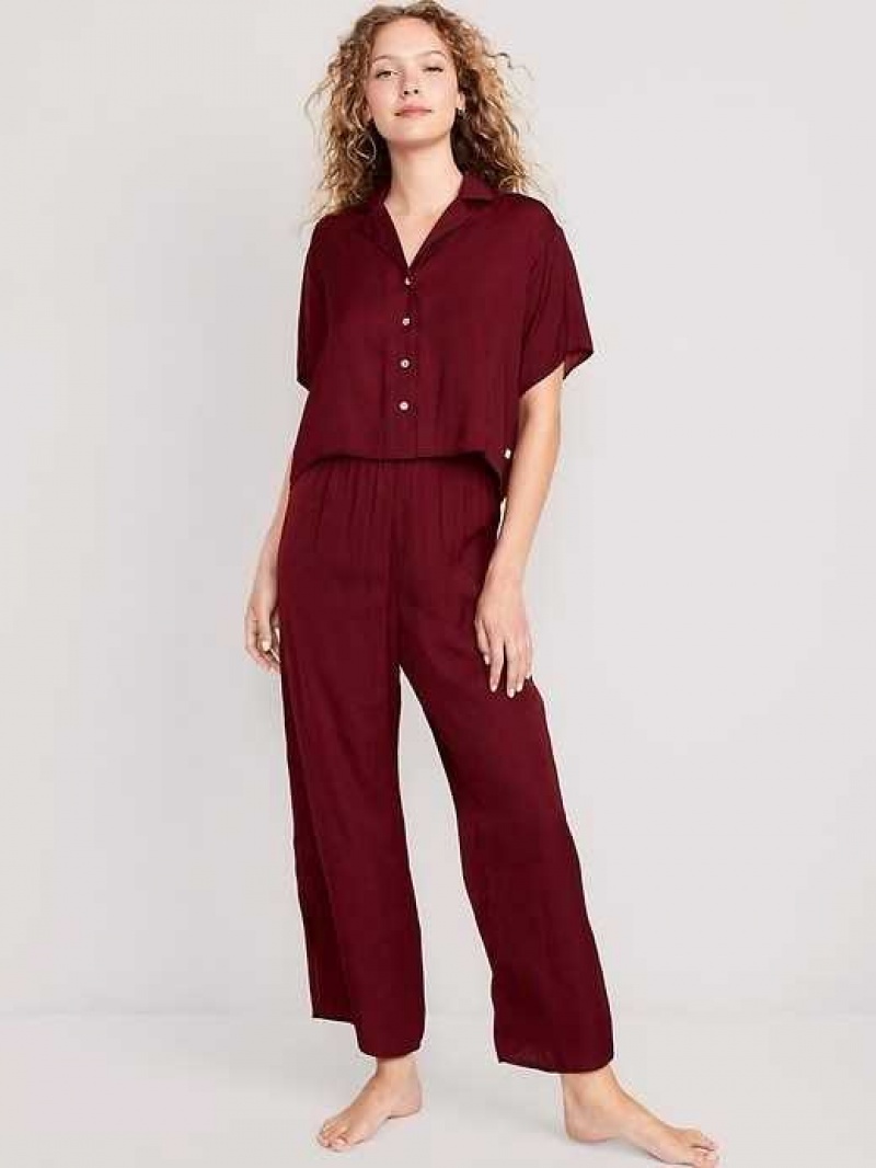 Old Navy Satin Pajama Set Red Burgundy | KMV102345