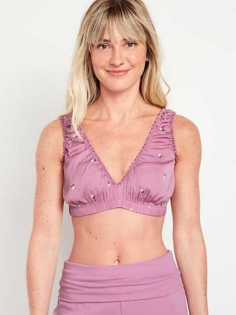 Old Navy Satin V-Neck Bralette Purple | LIE861420