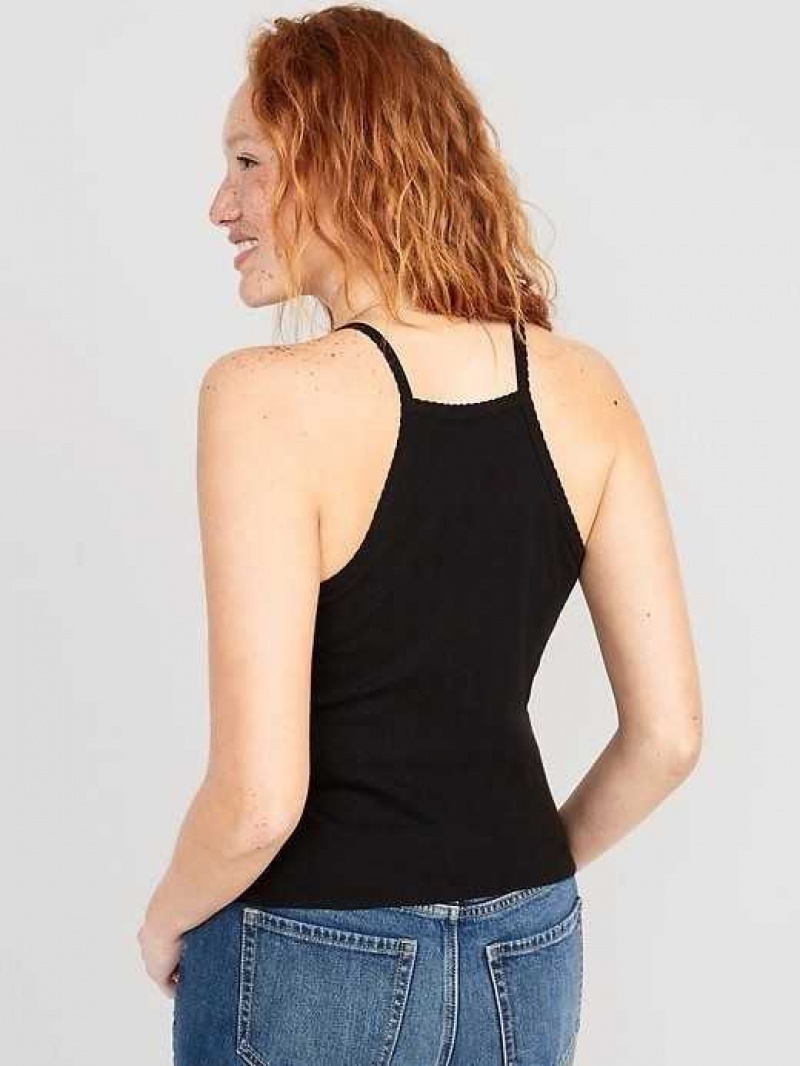 Old Navy Scallop-Trimmed Pointelle-Knit Cami Top Black | JIT289451