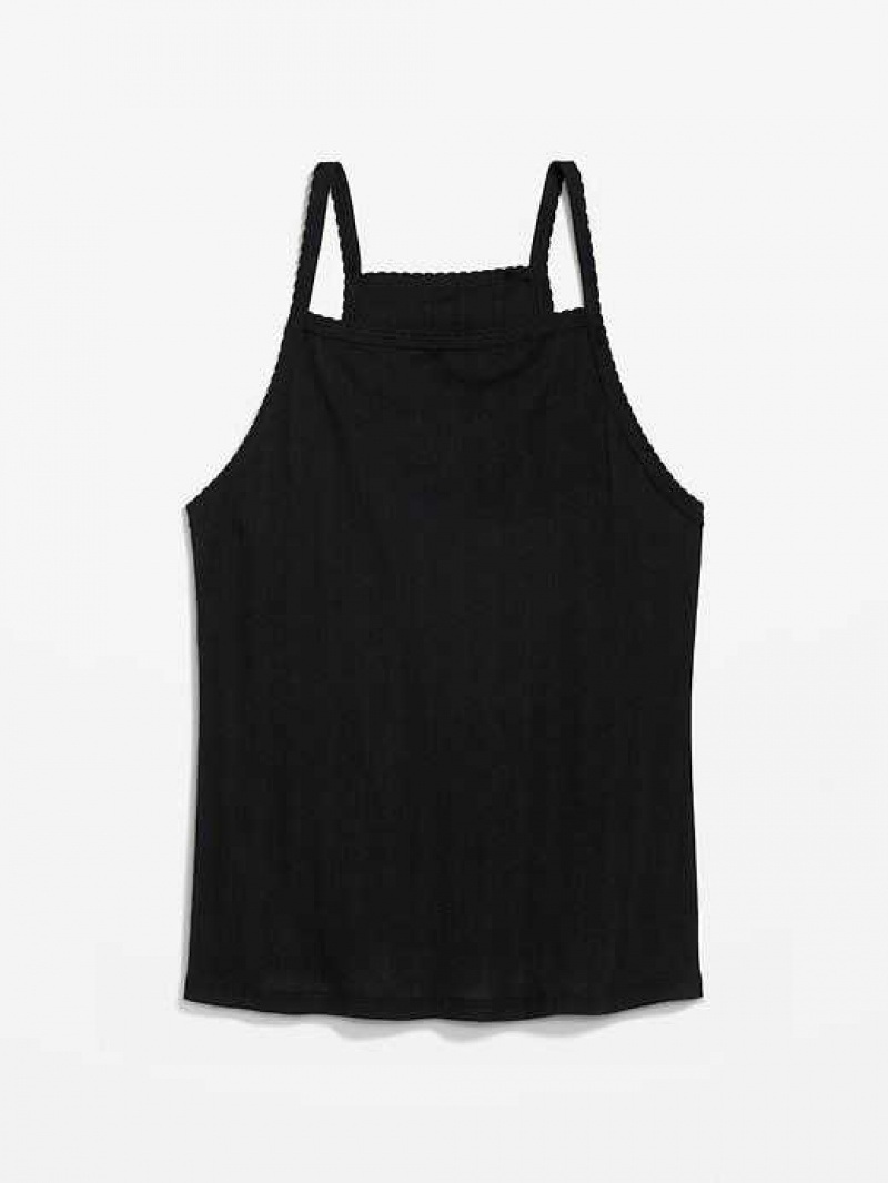 Old Navy Scallop-Trimmed Pointelle-Knit Cami Top Black | JIT289451