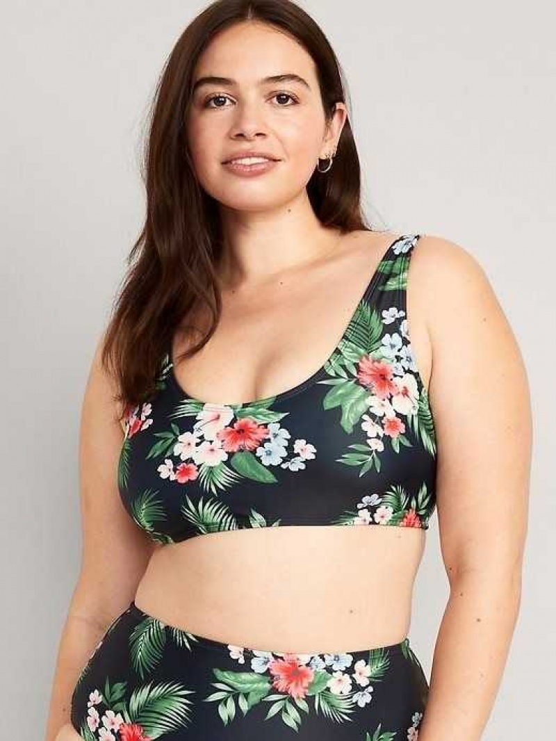 Old Navy Scoop-Neck Bikini Swim Top Floral Midnight | HBU714268