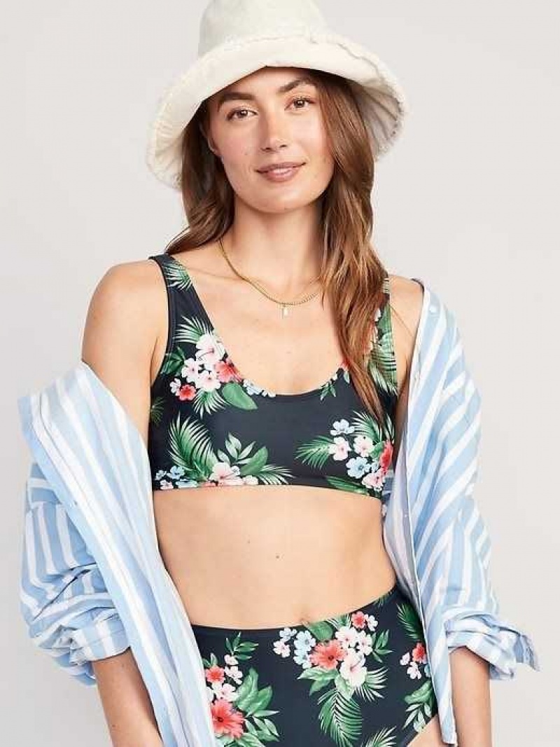 Old Navy Scoop-Neck Bikini Swim Top Floral Midnight | HBU714268