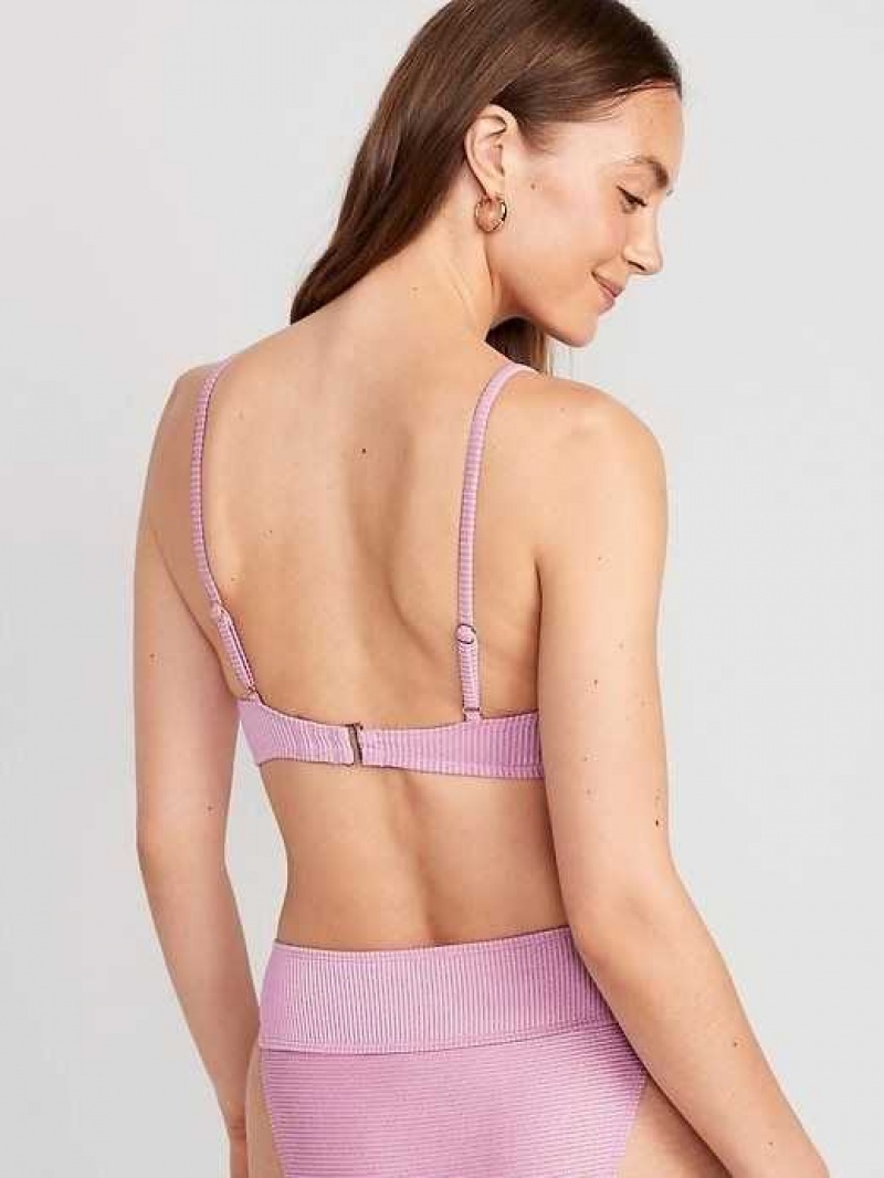 Old Navy Scoop-Neck Metallic Shine Bikini Swim Top Purple | HEB740683