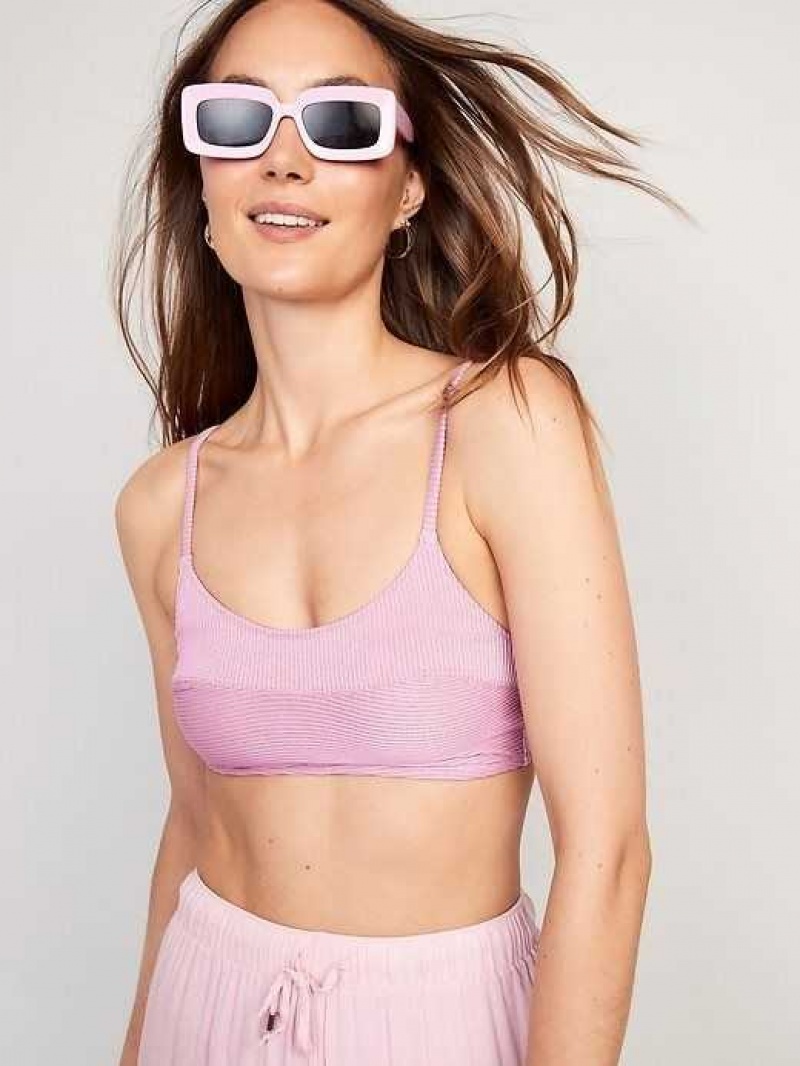 Old Navy Scoop-Neck Metallic Shine Bikini Swim Top Purple | HEB740683