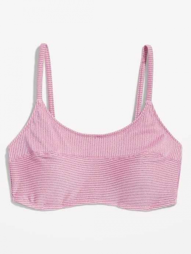 Old Navy Scoop-Neck Metallic Shine Bikini Swim Top Purple | HEB740683