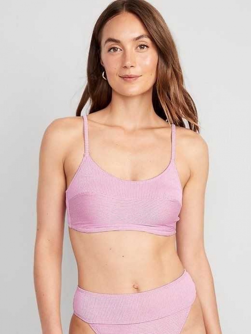 Old Navy Scoop-Neck Metallic Shine Bikini Swim Top Purple | HEB740683