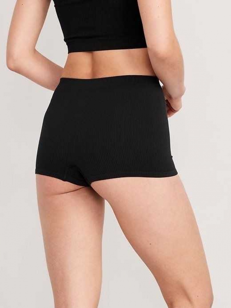 Old Navy Seamless Rib-Knit Boyshort Underwear Black | UYQ876251