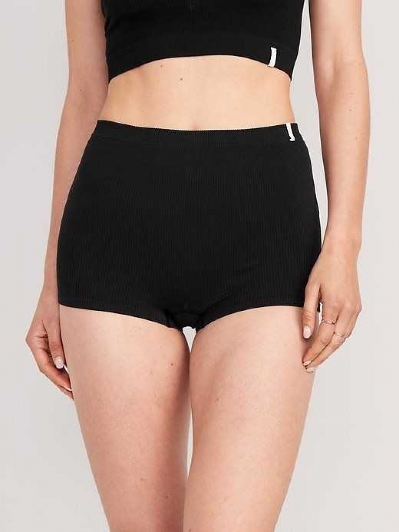 Old Navy Seamless Rib-Knit Boyshort Underwear Black | UYQ876251