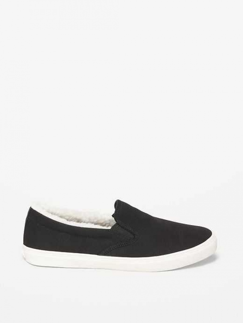 Old Navy Sherpa-Lined Canvas Slip-On Sneakers Blackjack | LIS389602