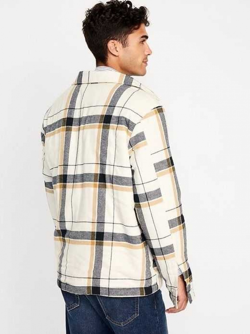 Old Navy Sherpa-Lined Flannel Shacket Cream | CFI184097