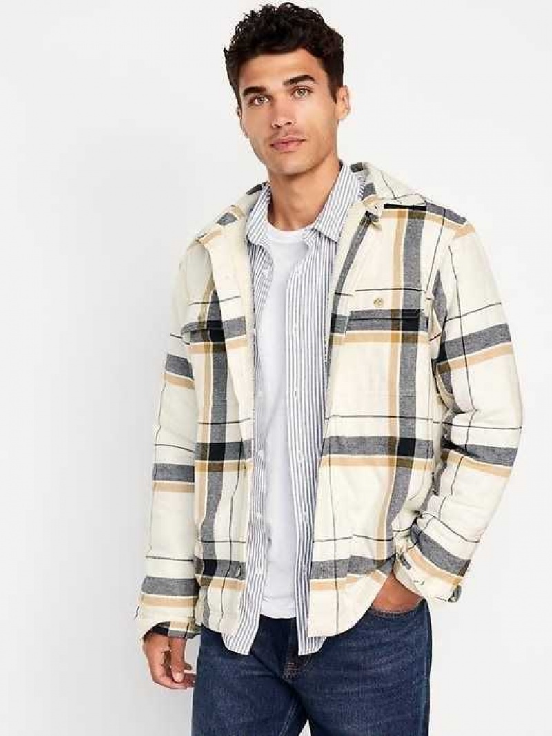 Old Navy Sherpa-Lined Flannel Shacket Cream | CFI184097