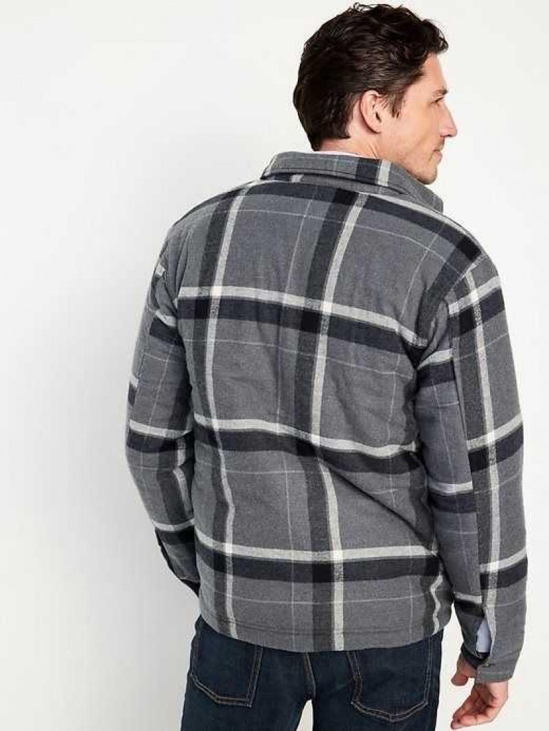 Old Navy Sherpa-Lined Flannel Shacket Grey | UOP269318