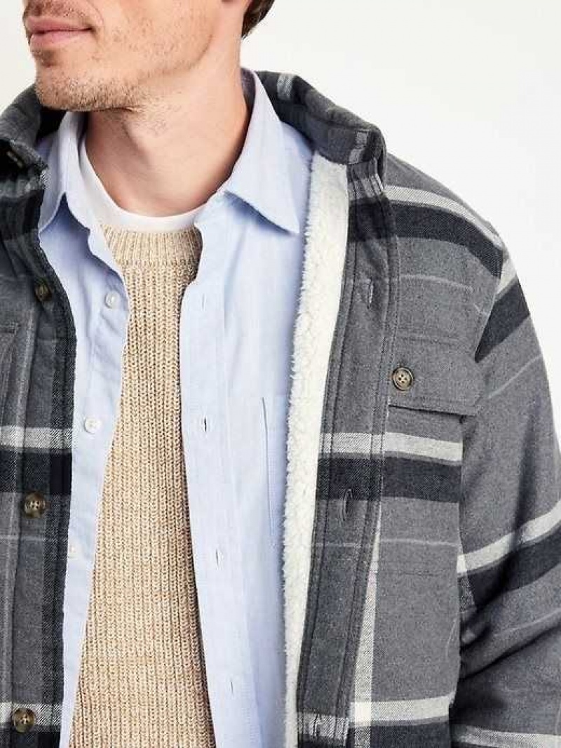 Old Navy Sherpa-Lined Flannel Shacket Grey | UOP269318