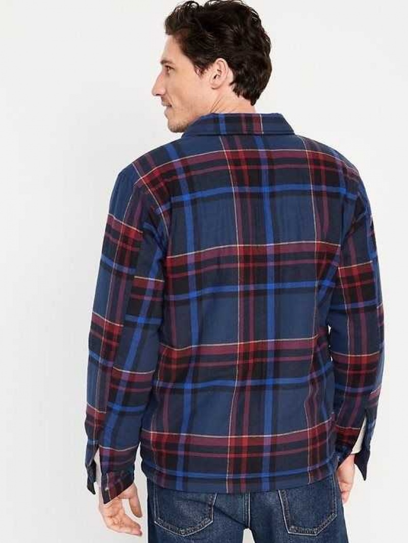 Old Navy Sherpa-Lined Flannel Shacket Navy | ZDN127940