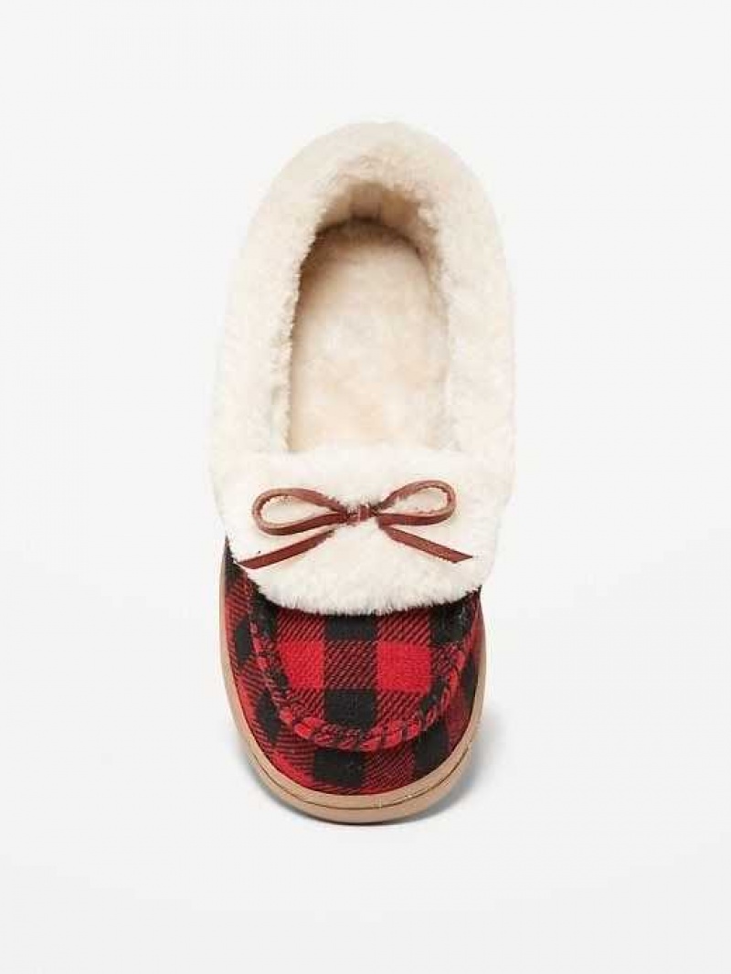 Old Navy Sherpa-Lined Gingham Cozy Moccasin Slippers Red | TGM857639