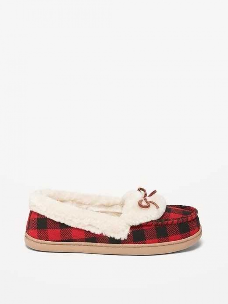 Old Navy Sherpa-Lined Gingham Cozy Moccasin Slippers Red | TGM857639