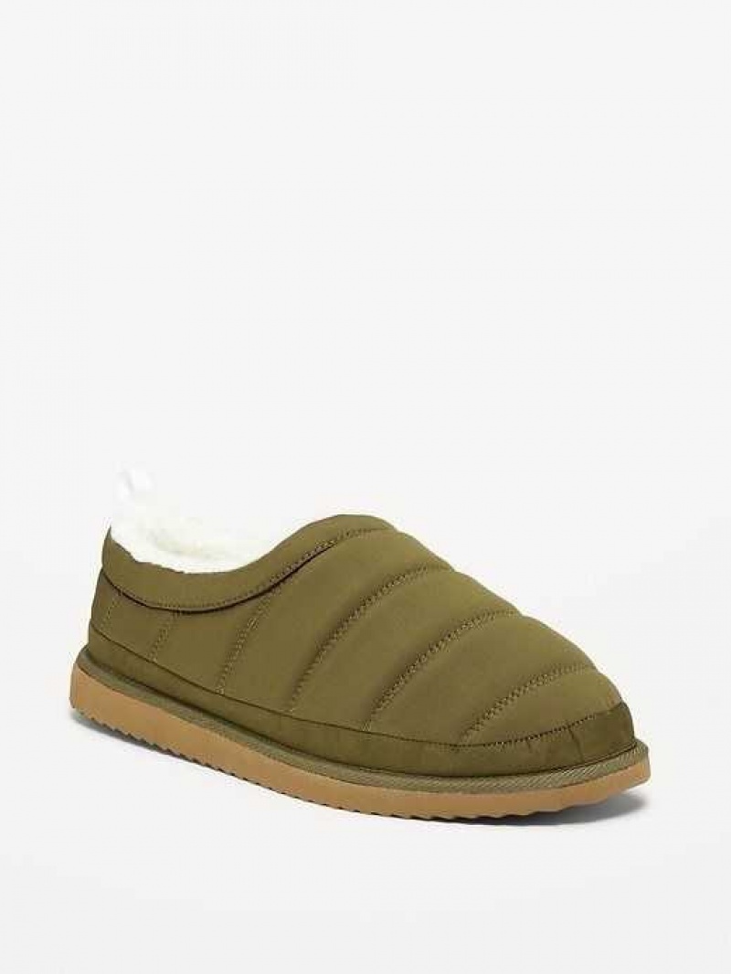 Old Navy Sherpa-Lined Puffer Slippers Dark Olive | QDM846735