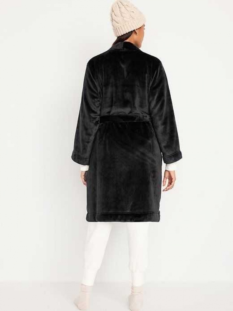 Old Navy Sherpa Tie-Belt Robe Black | QVO365192