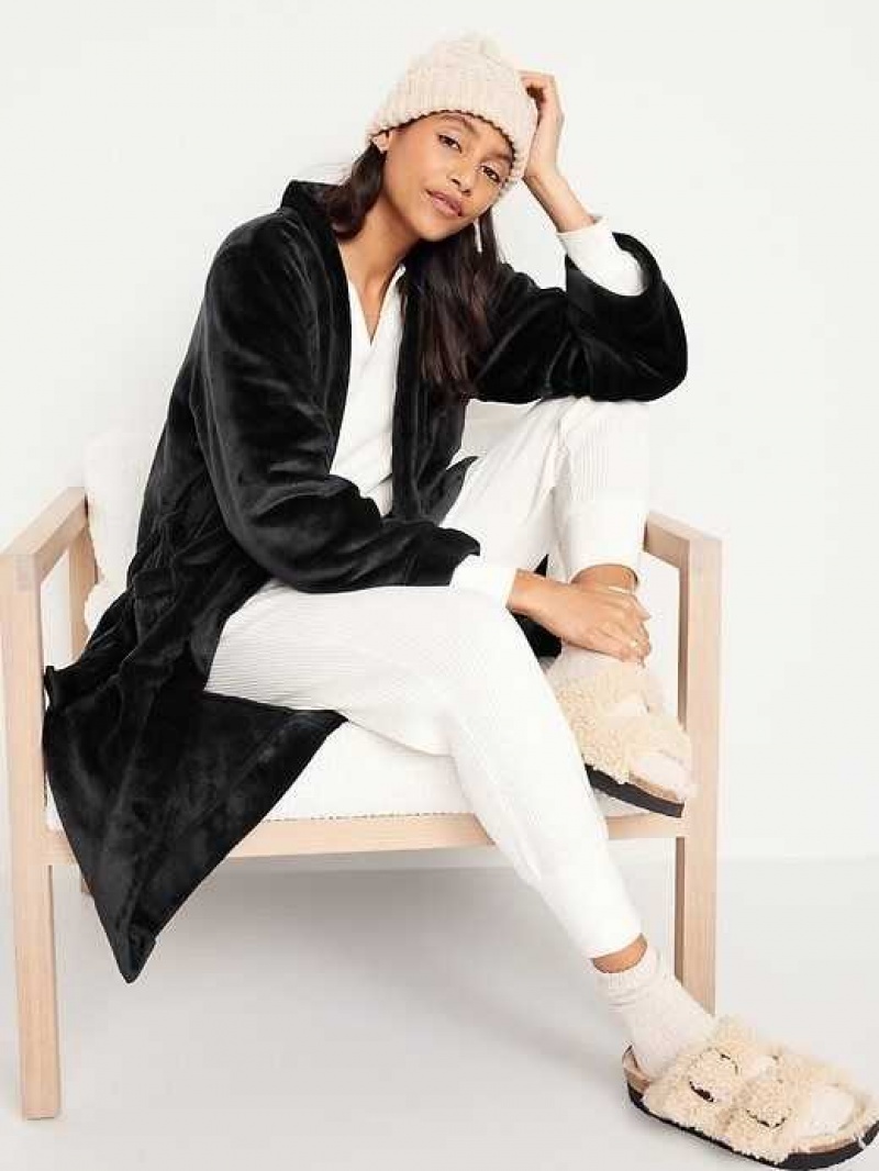 Old Navy Sherpa Tie-Belt Robe Black | QVO365192