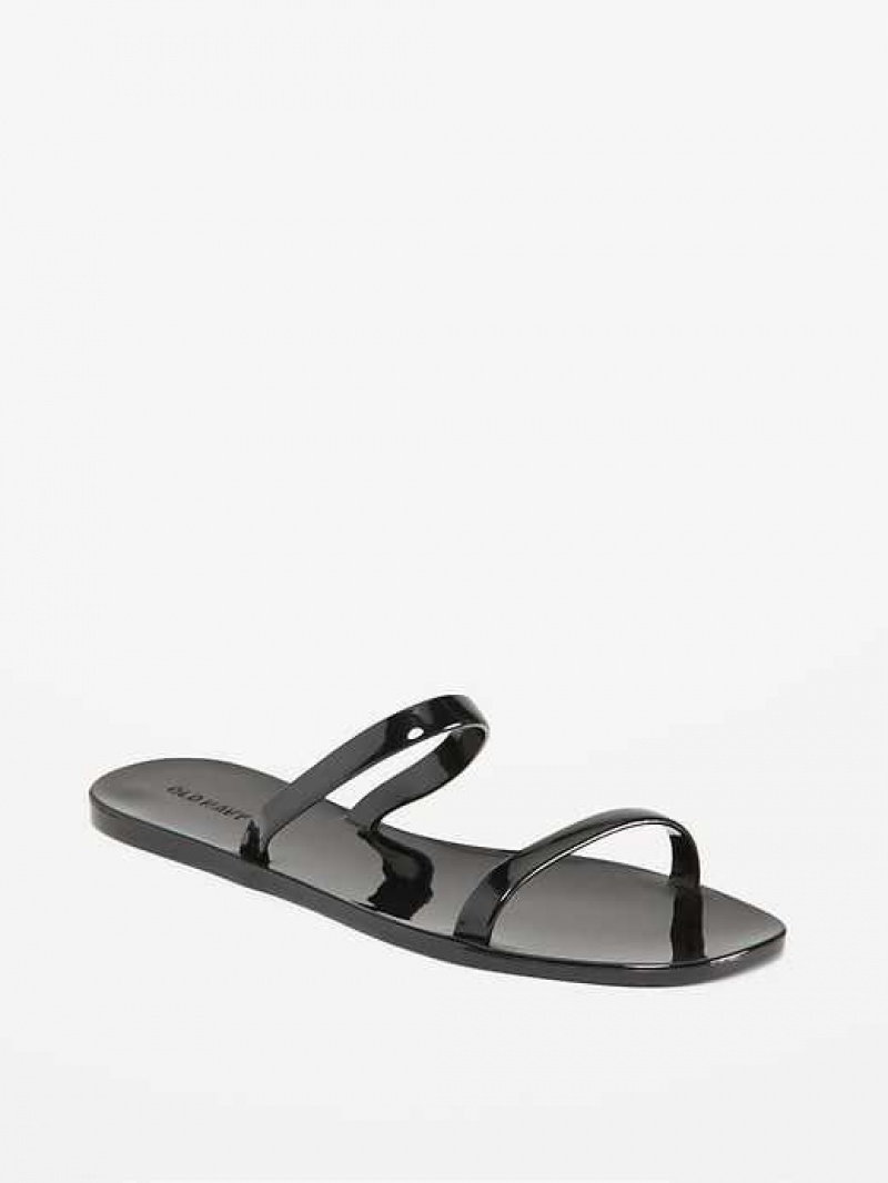 Old Navy Shiny-Jelly Slide Sandals Black | VPI892104