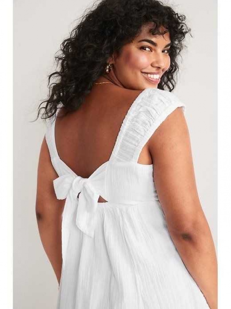 Old Navy Short-Sleeve Cutout Bow Mini Babydoll Swing Dress White | TZC486750