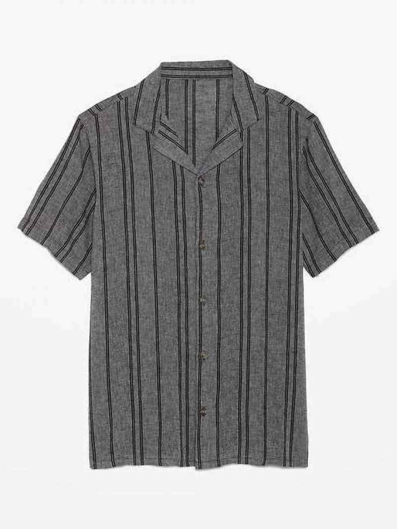 Old Navy Short-Sleeve Linen-Blend Camp Shirt Black Stripes | ACG843520