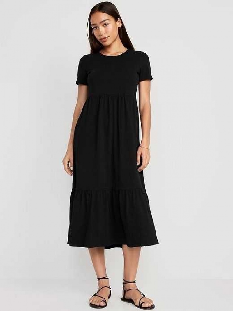 Old Navy Short-Sleeve Tiered Midi Dress Blackjack | BVH962041