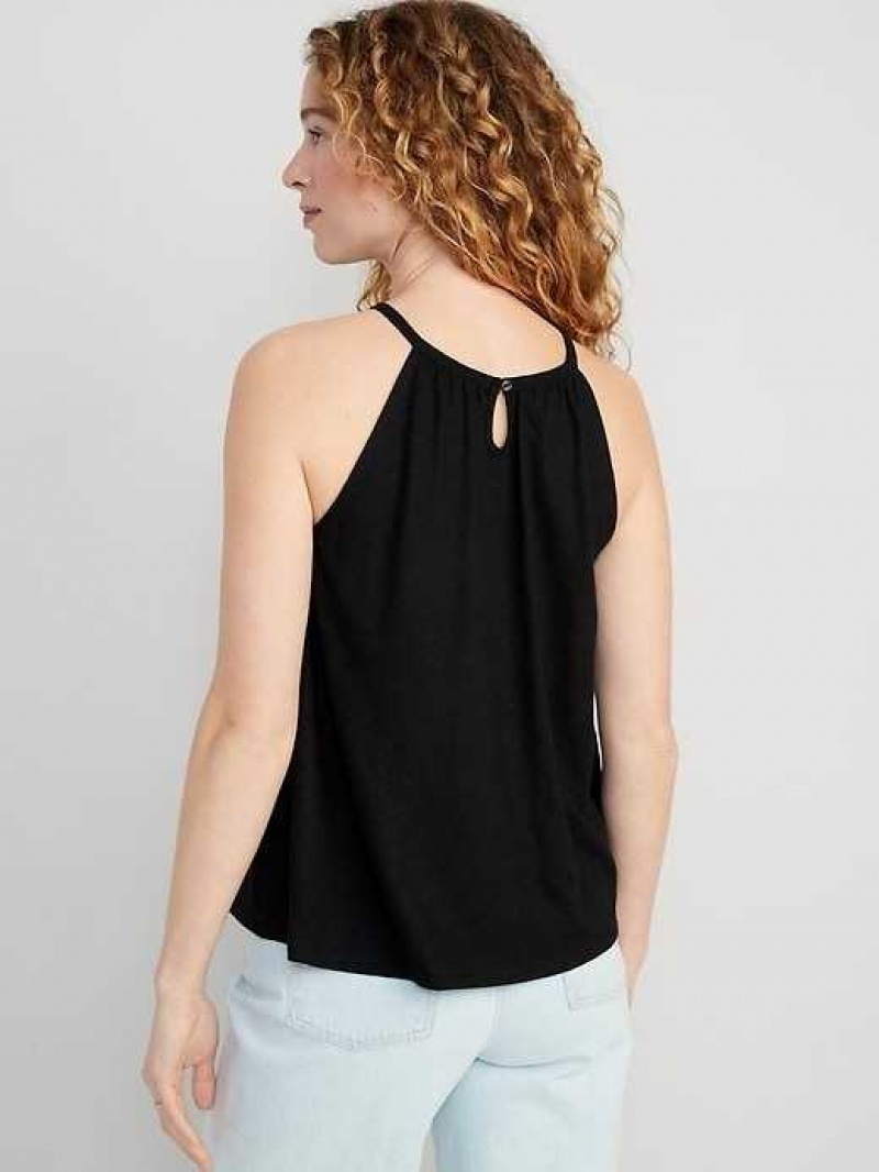 Old Navy Sleeveless Crochet-Trim Linen-Blend Top Black | TOV692075