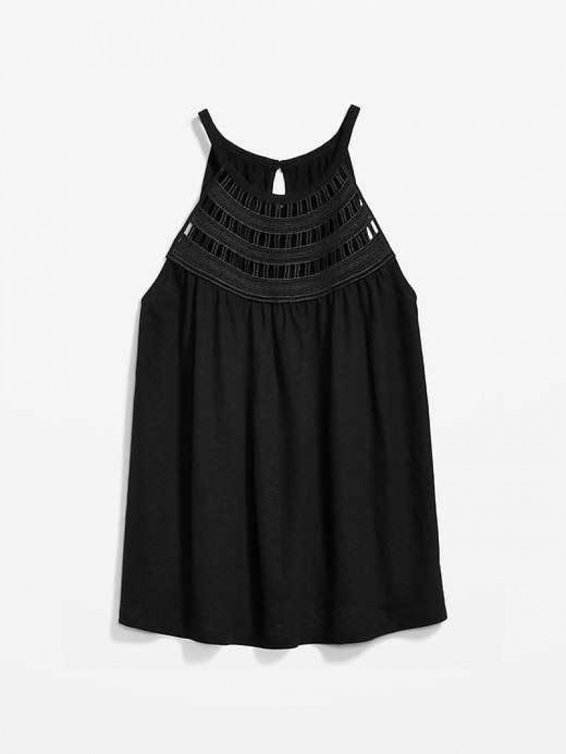 Old Navy Sleeveless Crochet-Trim Linen-Blend Top Black | TOV692075