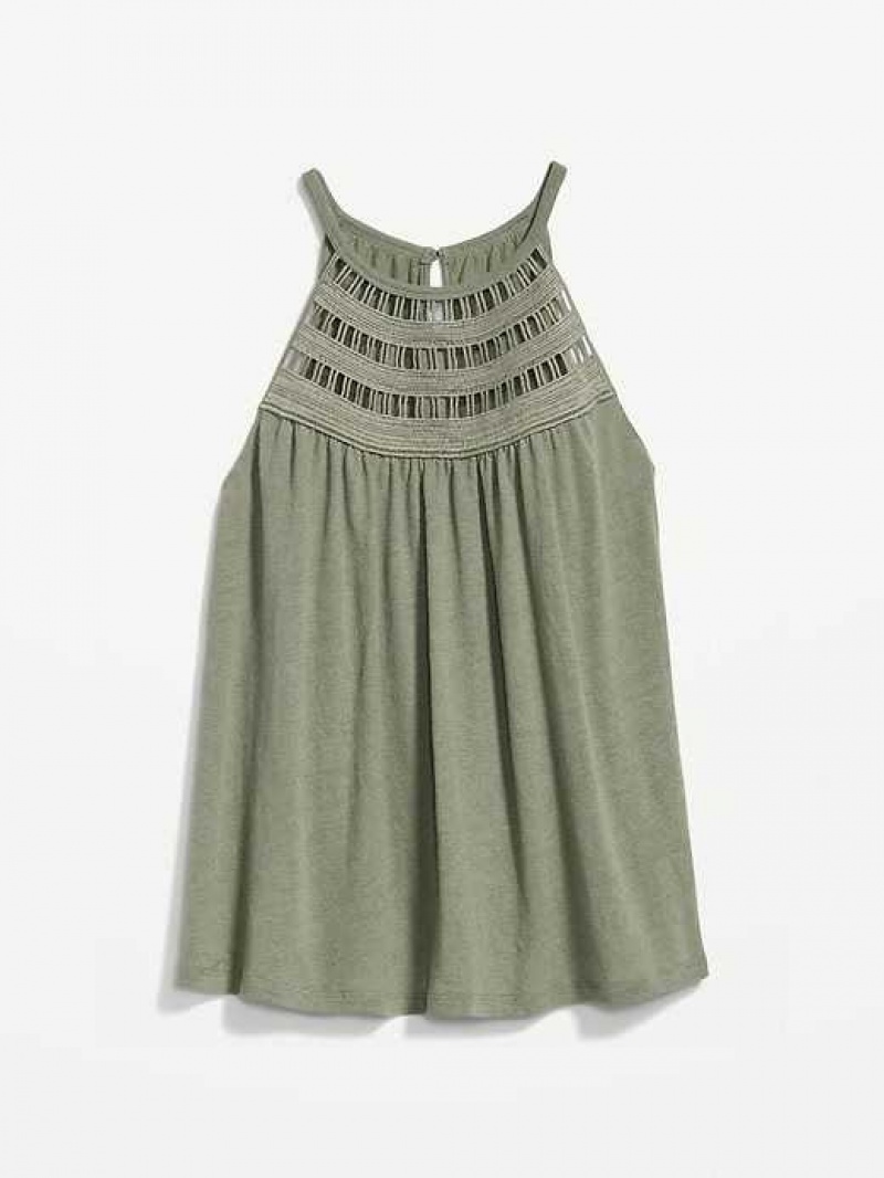 Old Navy Sleeveless Crochet-Trim Linen-Blend Top Bare Ground | DNB598103