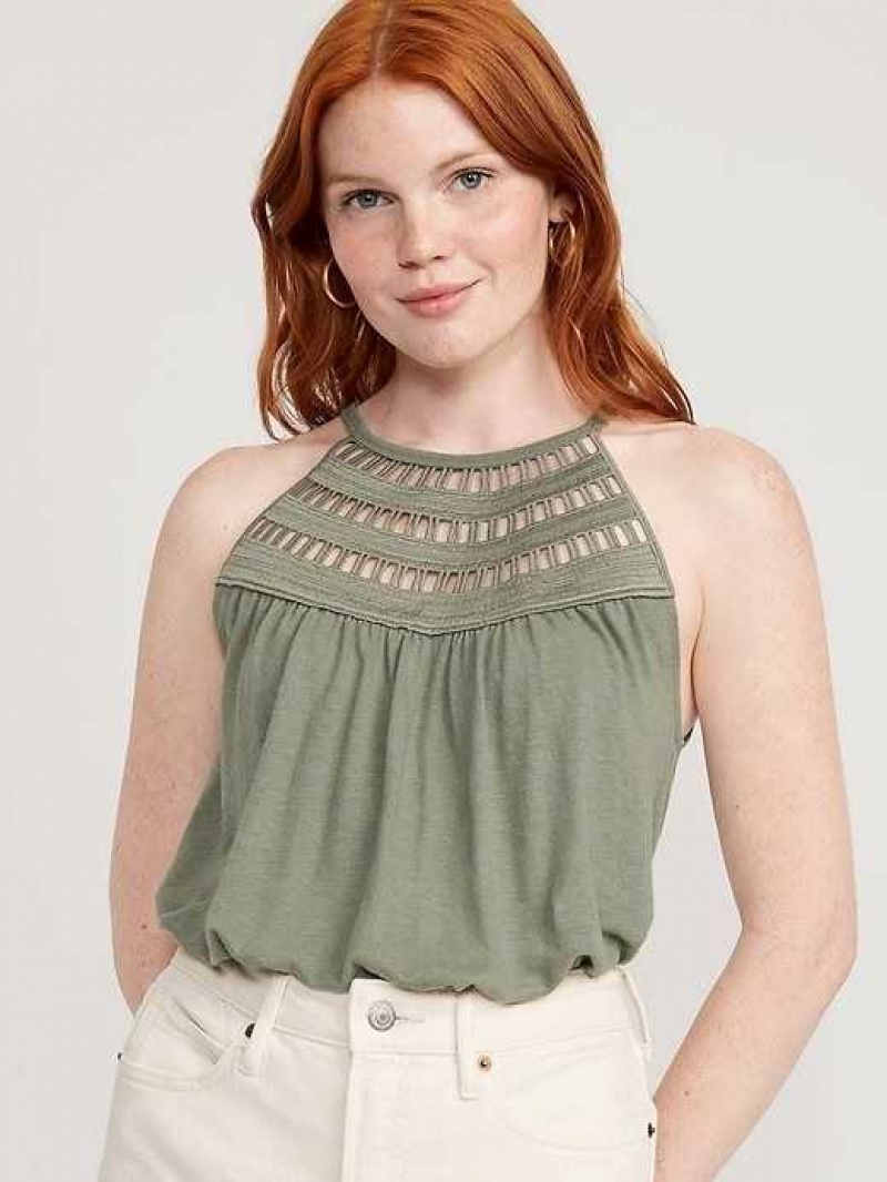 Old Navy Sleeveless Crochet-Trim Linen-Blend Top Bare Ground | DNB598103