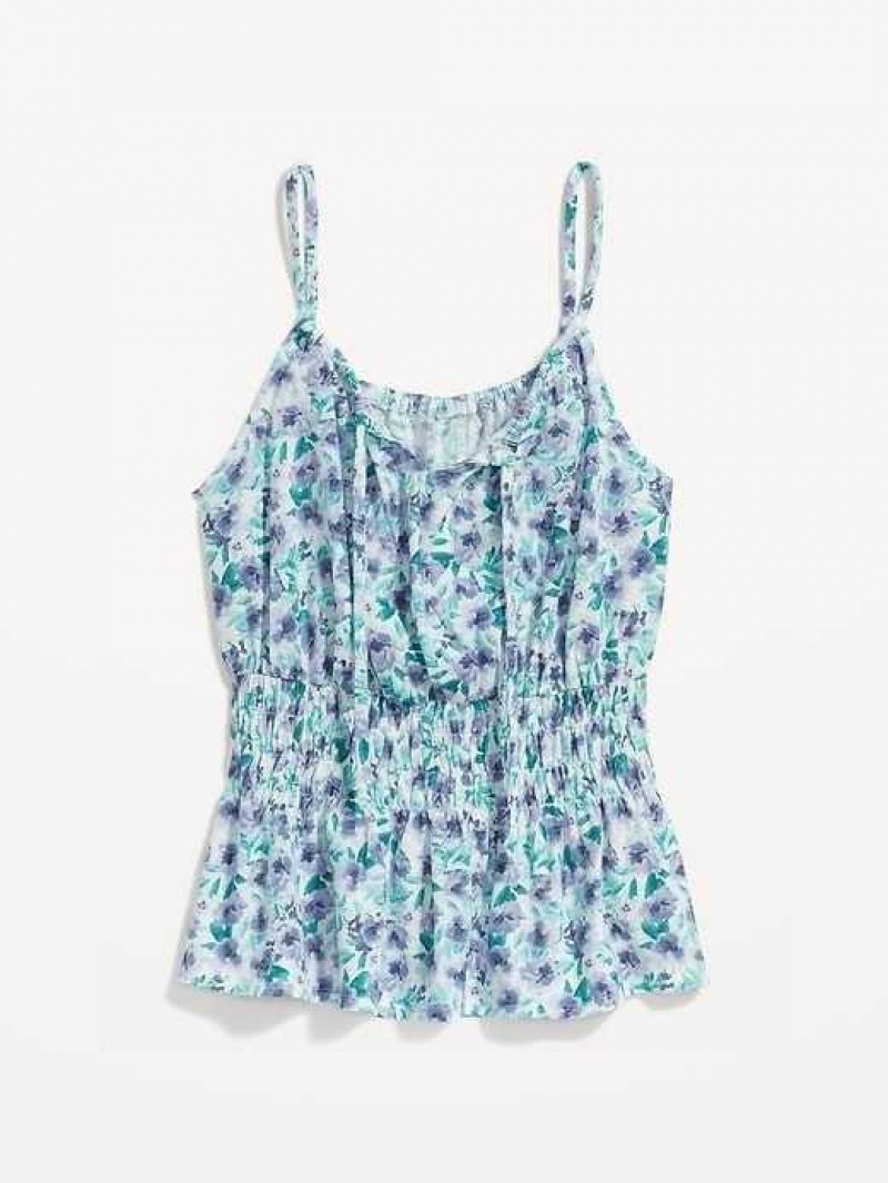 Old Navy Sleeveless Linen-Blend Smocked Top Blue | HXG270563