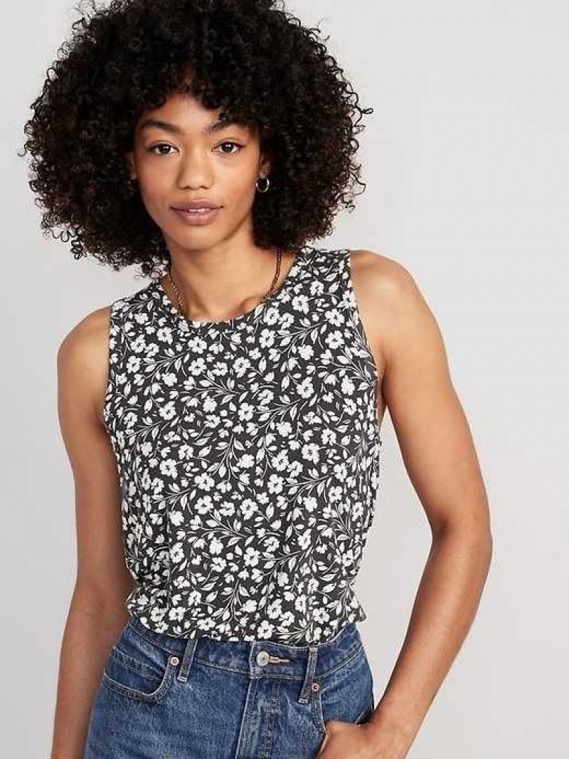 Old Navy Sleeveless Luxe Floral-Print T-Shirt Black | YTO573981