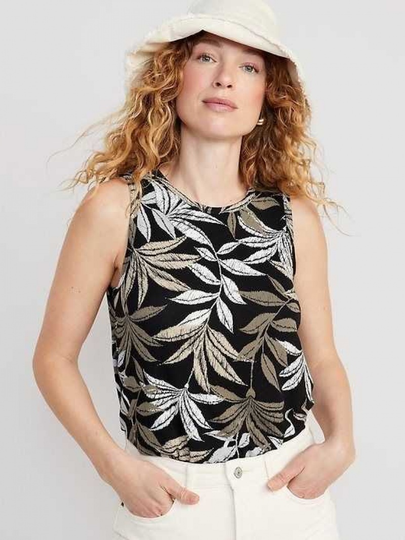 Old Navy Sleeveless Luxe Floral-Print T-Shirt Black / White | LCF839650