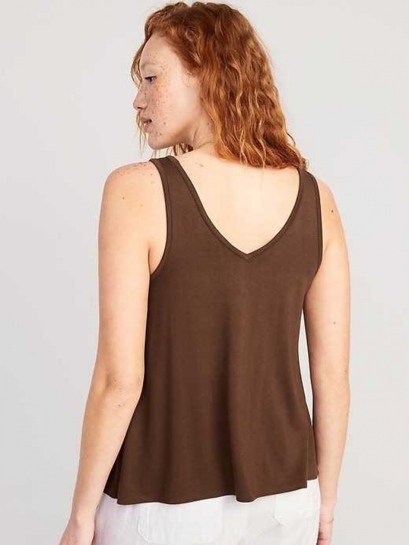 Old Navy Sleeveless Luxe V-Neck Swing T-Shirt Espresso | NRT037185