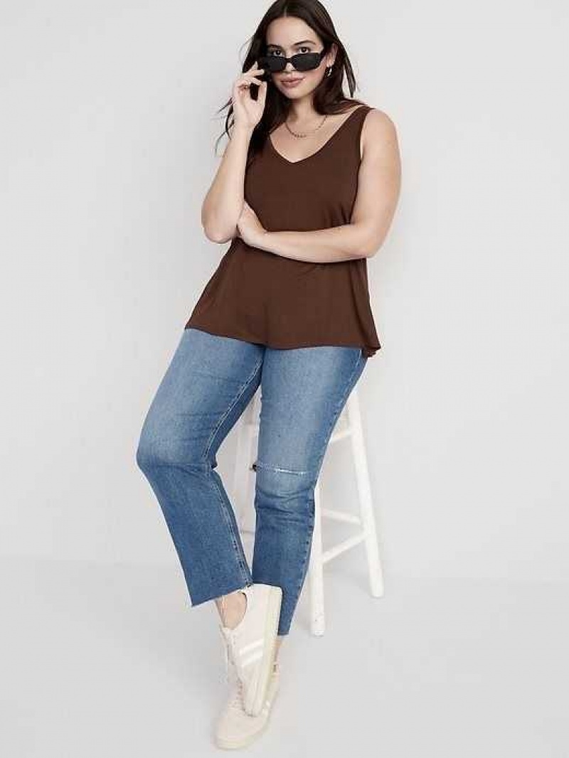 Old Navy Sleeveless Luxe V-Neck Swing T-Shirt Espresso | NRT037185