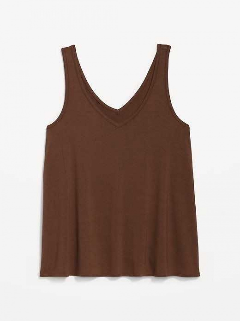 Old Navy Sleeveless Luxe V-Neck Swing T-Shirt Espresso | NRT037185